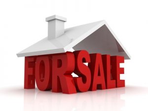 3d illustration of house for sale sign over white background